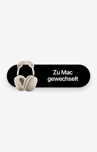 AirPods Max 2 in Polarstern und die Worte „Zu Mac gewechselt“, die für das Automatische Wechseln stehen