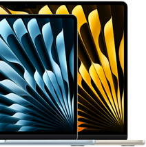 Δύο MacBook Air laptop δείχνουν τα αντίστοιχα μεγέθη των οθονών: 13,6 ίντσες και 15,3 ίντσες, μετρημένες διαγωνίως