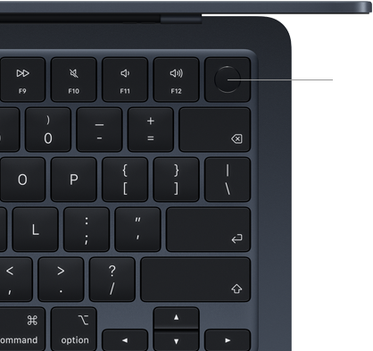 Tipkovnica MacBooka Air, gornji desni kut, prikazuje lokaciju tipke Touch ID