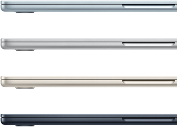الجزء الجانبي الخارجي لأربعة أجهزة MacBook&nbsp;Air‏ يبيّن أربعة ألوان مختلفة