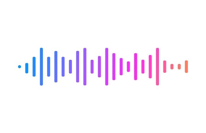Undă audio multicoloră, nuanțele trec de la albastru la violet, roz și portocaliu