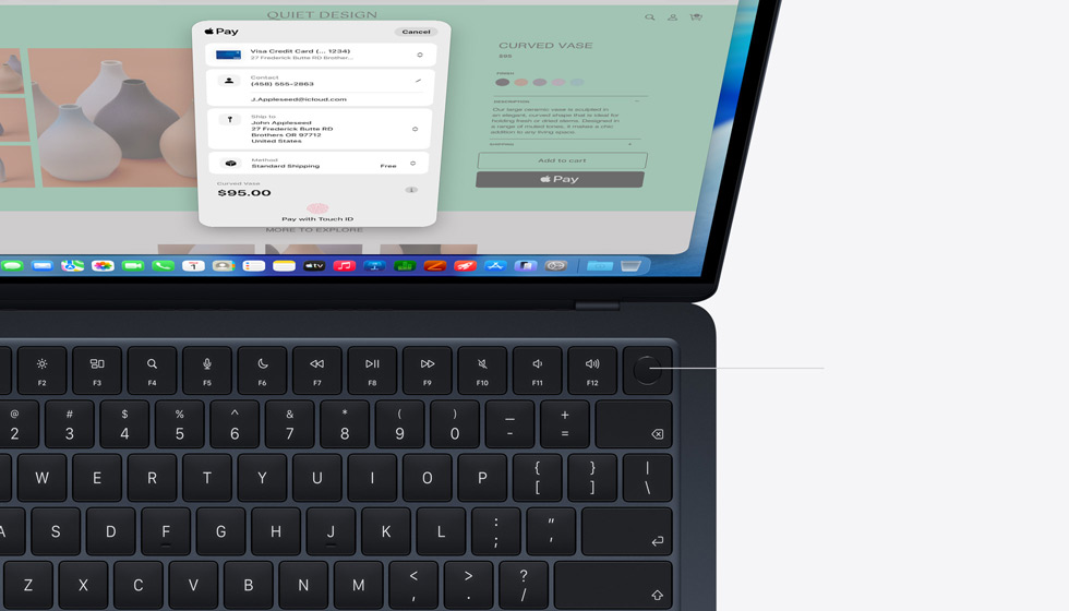 Open MacBook Air demonstrating the location of the Touch ID button