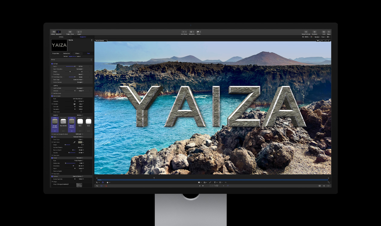 จอภาพ Mac Studio, การสร้างชื่อเรื่องทับบนภาพแนวชายฝั่งที่เต็มไปด้วยโขดหิน, ชื่อเรื่องเขียนว่า Yaiza