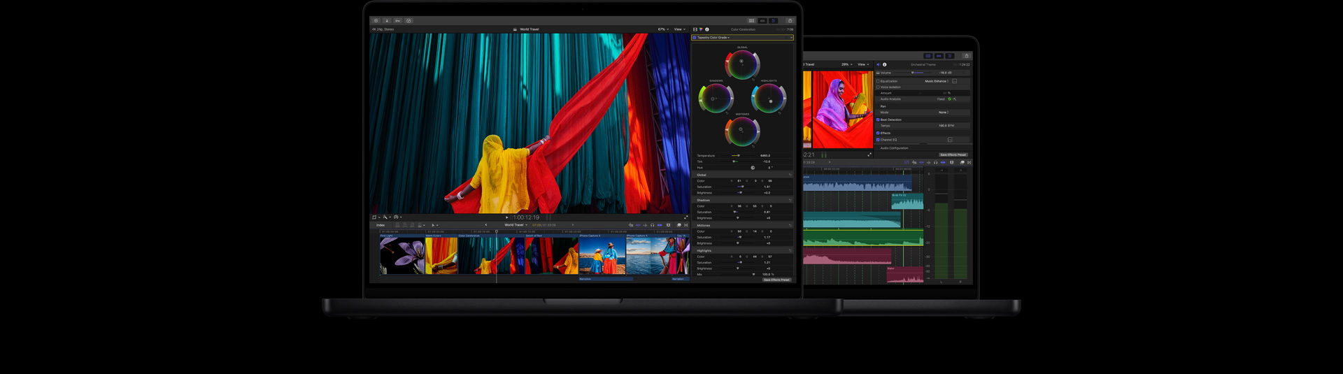 พื้นที่ทำงานของ Final Cut Pro บน MacBook Pro