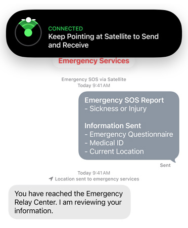 Funcionalidade SOS emergência via satélite em utilização
