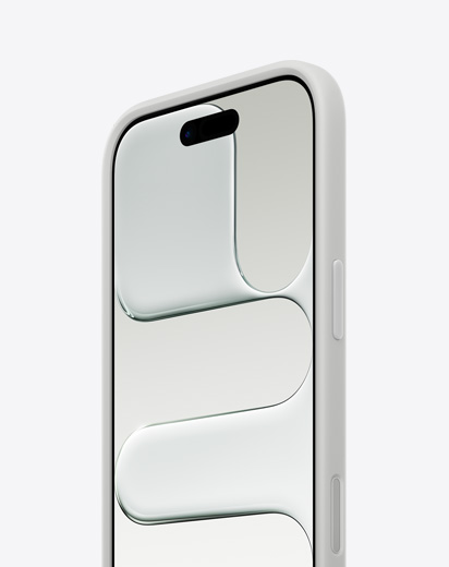 iPhone&nbsp;Air, eksterior depan, eksterior samping, bentuk tipis, Bumper abu-abu muda terpasang
