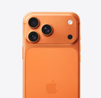 iPhone&nbsp;17&nbsp;Pro, eksterior belakang, warna Oranye&nbsp;Kosmik, sistem kamera Pro&nbsp;Fusion di bagian atas