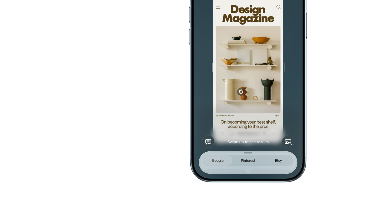 iPhone Air, eksterior depan, fitur kecerdasan visual sedang digunakan, tombol samping