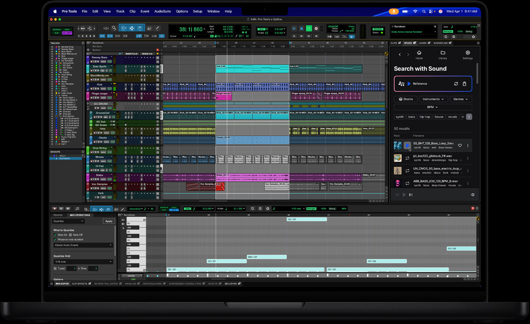 Scherm van een MacBook Pro met een nummer dat wordt bewerkt in Pro Tools